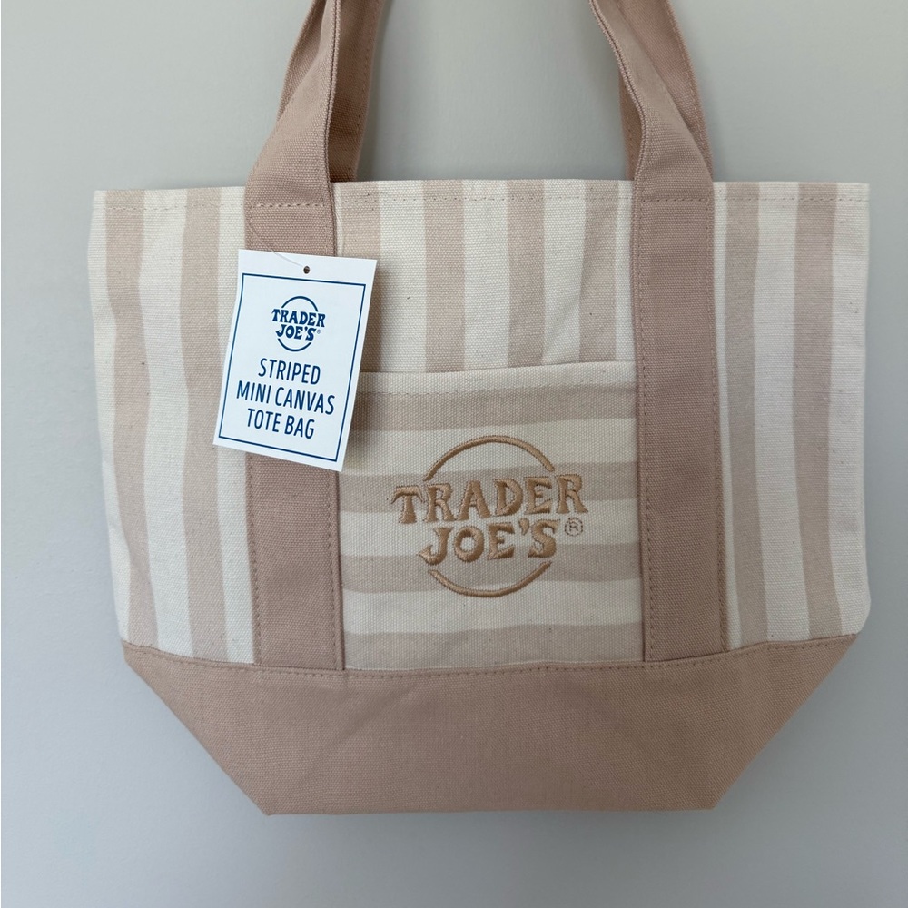 Trader Joe's Striped Mini Canvas Tote Bag in Beige & Cream